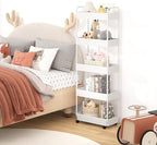 5-Tier Storage Cart，Shelf Organizer Mobile Shelving ，Utility Rolling Cart，Multifunction Movable Storage Organizer with Lockable Wheels,White