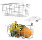 MaraFansie Hanging Wire Baskets Kitchen Storage Basket Adhesive and Screws Basket Over the Cabinet Door Organizer with Adhesive Strips and Screws Accessories, 2 Installations, 2 Pack, White