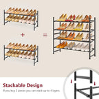 Tajsoon Expandable Shoe Rack for Closet 2 Tier, 28“-41“ Adjustable & Stackable Shoe Shelf Storage, Metal Shoe Rack Organizer for Front Door Entrance, Closet, Garage, Entryway, Black