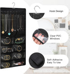 Hanging Jewelry Organizer for Closet, Double-Sided 48 Pockets & 8 Necklaces Holder Jewelry Hanging Organizer to Store Earrings, Necklaces, Bracelets, Rings