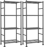 Sakugi Storage Shelves - Set of 2, 4-Tier Metal Shelf Organizer, Space-Saving Garage Shelving with Leveling Feet, Standing Shelves Organizer for Kitchen, Laundry, Pantry (18.1"x12.3"x44.1", Black)