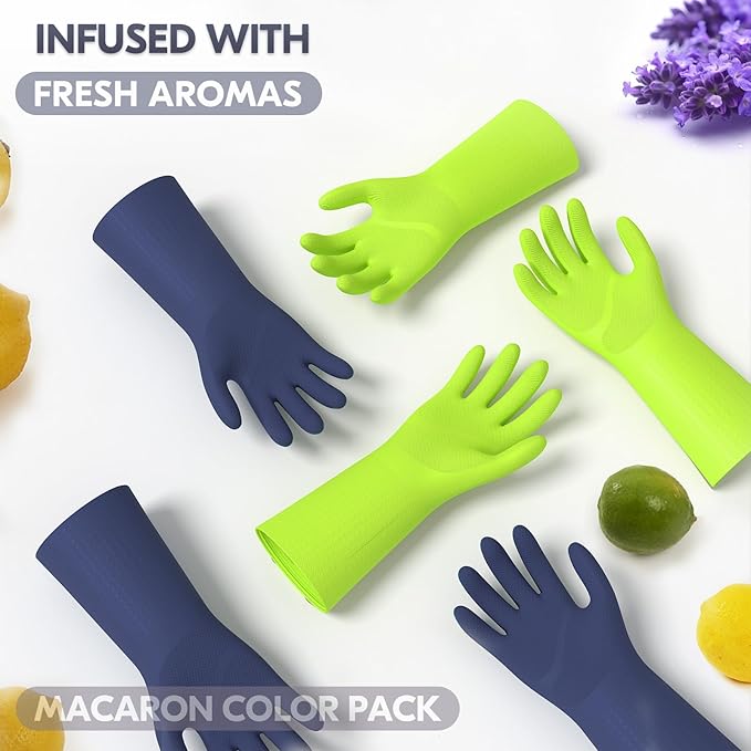 Vgo... 2 Pairs Household Cleaning Gloves Infused with Rresh Rich Aromas, Lined Dishwashing Gloves,Long Sleeves Kitchen Gloves, Bathroom Cleaning, Gardening, Pet Care(2 colors,M,TP1117)