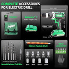 DOGTOOTH 21V MAX Cordless Battery Powered Drill Driver, 1* Battery and Charger, 2 Variable Speed, Build-in LED Lights, 23 Bits Storage Kit - Green
