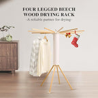 LEQ Drying Rack Portable,Foldable Drying Rack Clothing with 12 Wood Drying Arms, Standing Laundry Hanger Rack Round Collapsible & Portable Handle for Laundry Room, Balcony, Bedroom, RV