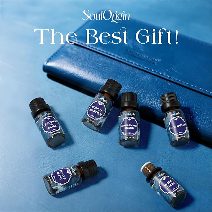 Cologne Fragrance Oils Set, Essential Oil for Diffuser, Men Scent Diffuser Oil, Use for Soap Candle Making, Cologne, Leather&Musk, Revive Blue, Sunlit Wander, Gentleman's Blend, Night Code