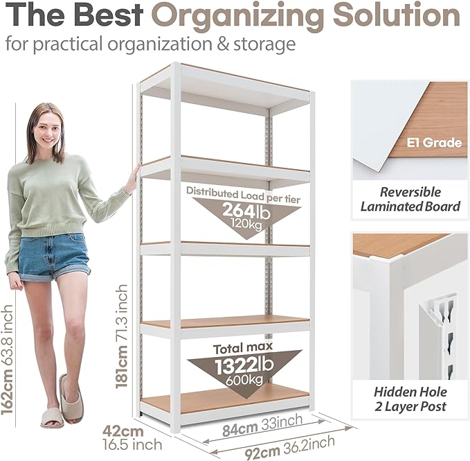 HOMEDANT House 5-Tier Laminated Metal Shelving Unit Adjustable Storage Utility Rack Heavy Duty Shelves Organization Multipurpose Shelf Kitchen Garage Pantry Closet 4Pack