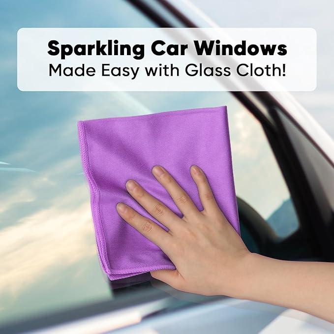 HOMEXCEL Microfiber Glass Cleaning Cloths 6 PK, Lint Free Streak Free, Reusable Microfiber Cleaning Cloth for Cleaning Windows, Glasses, Mirrors, Screens, Stainless Steel, and More Purple-14×16"