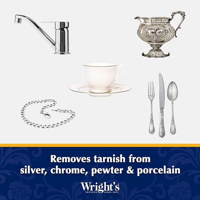 Wright's Silver Cleaner and Polish Cream, 8 Ounce, Gently Clean and Remove Tarnish for Jewelry, Pewter, and Sliver Without Scratching, Ammonia Free