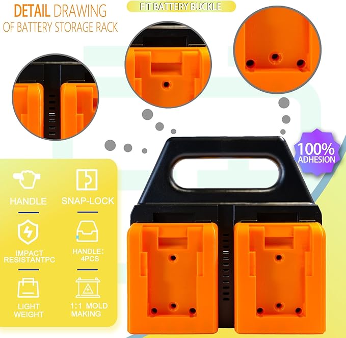 Battery Holder for Dewalt 20V &18V — 4-Slot Portable Battery Organizer for Tool Bags & Job Sites — Carry Multiple Batteries with Ease and Keep Them Ready for Use.