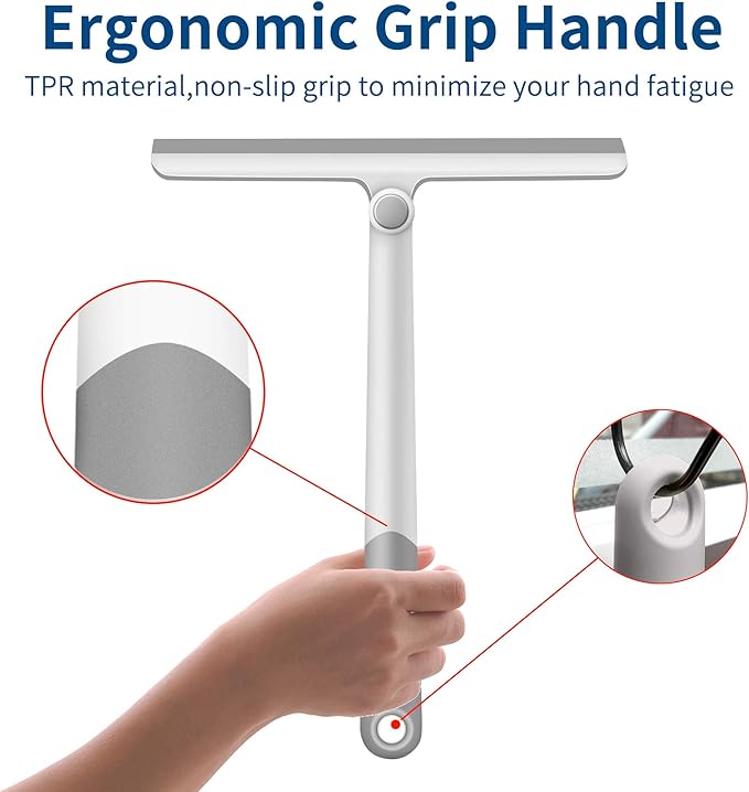 Window Squeegee, 2 Pack Shower Squeegee for Glass Doors Bathroom Mirror Windows Cars and Tile Walls, Silicone Plastic Squiggy Cleaner Tool 12 inch (Grey+Blue)