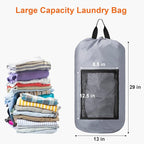 Laundry Bag Backpack Durable Laundry Bag with Shoulder Straps and Mesh Pockets Portable Laundry Dirty Clothes Hamper Bag for College Dorm (Gray)