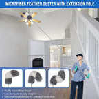 Microfiber Feather Duster Kit with Extension Pole (30–100") – Bendable Washable Heads, Extendable Dusters for Cleaning Ceiling Fan, High Ceiling, Blinds, Furniture & Cars (5 Pcs)