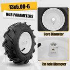 MZREXN 13x5.00-6" Tiller Tire and Wheel 2 Pack, 1" Axle Size, 3-1/8" Offset Hub, 4Ply Pneumatic, Compatible with Garden Trailer, Lug Tractor & Trencher, Tillers, and Lawn Mover Replacement Tire