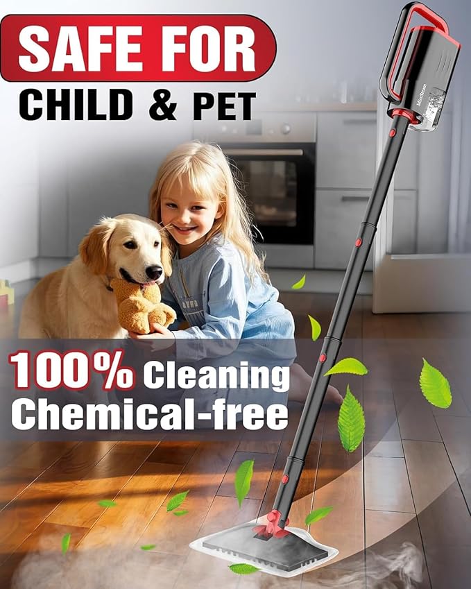 Steam Mop Cleaner Safe High-temp for Deep Cleaning, Lightest Detachable Floor Steamer with 2 Steam Mode 3 Adjustable Level Heavy Duty Powerful Handheld Steam Cleaner for Hardwood & Laminate Tile Grout