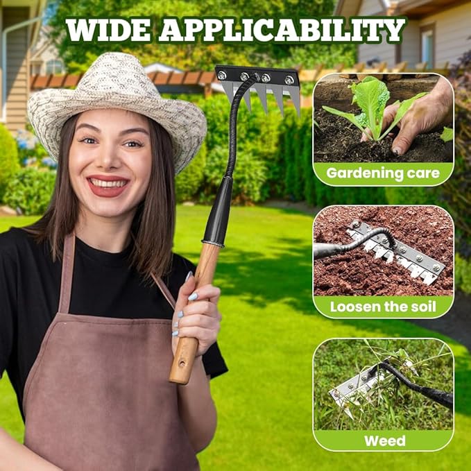 Detachable Gardening Hand Weeder Tool, Manual Weeder Claw Remover, Weed Puller Rake, Detachable Garden Hand Weeder Tool, Effective Uprooting for Lawn Garden Yard Vegetable Backyard Farm (5 Tines)