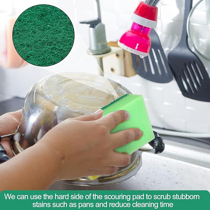 Patelai 100 Pcs Heavy Duty Cleaning Scrub Sponges for Kitchen Abrasive Scrubber Sponge Bulk One Scouring Scrubbing One Absorbent Dish for Washing Dishes Kitchen, Assorted Colors