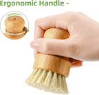 SUBEKYU Bamboo Dish Scrub Brushes, Kitchen Wooden Cleaning Scrubbers Set for Washing Cast Iron Pans/Pots, Set of 3