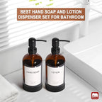 GMISUN Amber Glass Soap Dispenser with Silicone Sleeve Boot, 2 Pack Bathroom Hand Soap Dispensers with Pump, 17 Fl Oz Kitchen Hand and Dish Soap Dispenser Set, Liquid Soap Dispensers Bottle