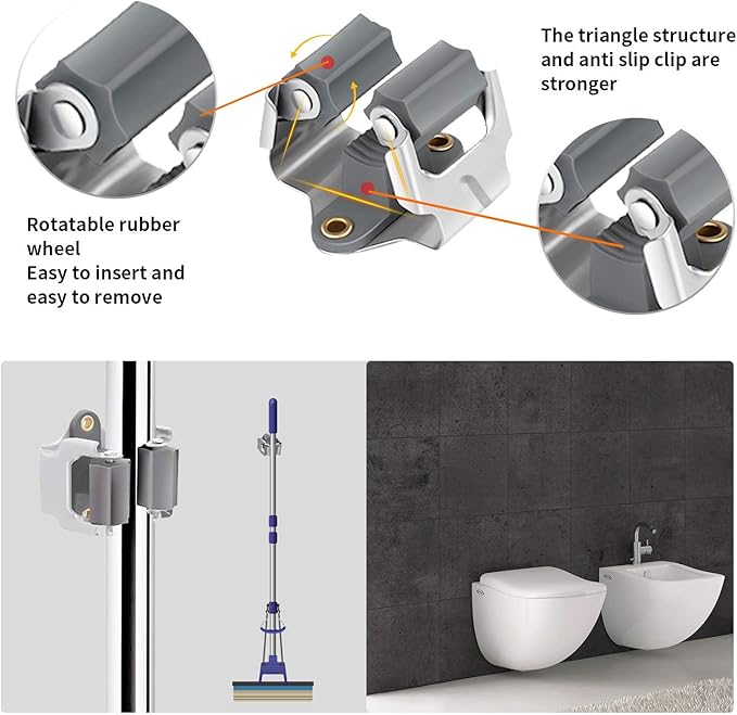 3-H Mop and Broom Holder Big Size Hanging 1 KG Extra,10 Pack Broom Hanger Wall Mount for Hanging and Organizing Shove Rake Yard Tools in Kitchen Shed Laundry Room Bathroom Garden(grey)