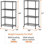 SINGAYE 4 Shelves Storage Shelf Wire Closet Bathroom Organizers Metal Pantry Kitchen Garage Shelving Unit Laundry Room Organization Home Rack Net Basket Black with Wheels