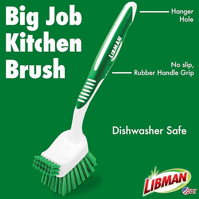Libman Bottle & Dish Brush Kit | Cleaning Brushes for Kitchen Use | Straw Brush | Scrub Brushes for Dishes | Big Job Kitchen Brush | Palm Scrub Brush | 3 Different Brushes & Straw Cleaner Included