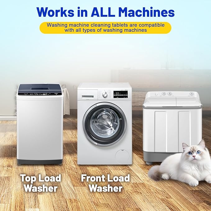 Washing Machine Cleaner Tablets 30 Pack, Upgraded Formulated for Pet Owners, 1+Year Supply, Deep Cleaning Tablet For HE-Front & Top Load Washer, Removes Residue, Grime, Odors and Pet Hair