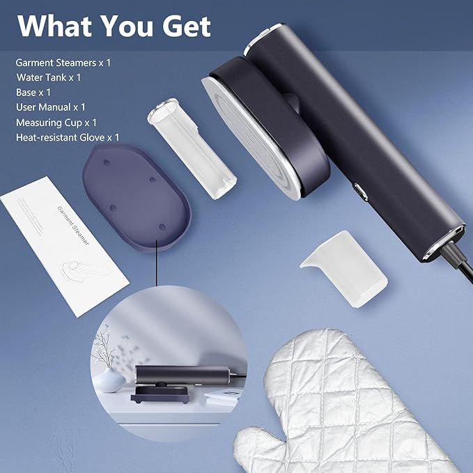 Portable Steamer For Clothes Travel Mini Steamer and Iron Fast 10s Heat-Up, Horizontal and Vertical 1200W Effortless Wrinkle Removal, Garment Steamer and Iron for Travel Office Home(110-120V)