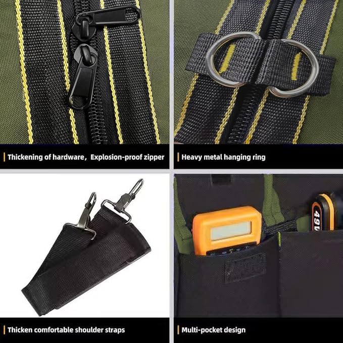 FASTECH 22-inch Wide Mouth Tool Bag with Water Proof Molded Base, Wide Mouth Tool Tote Bag, Waterproof Tool Organizer Bag for Men with Adjustable Shoulder Strap(No Bottom Shell)