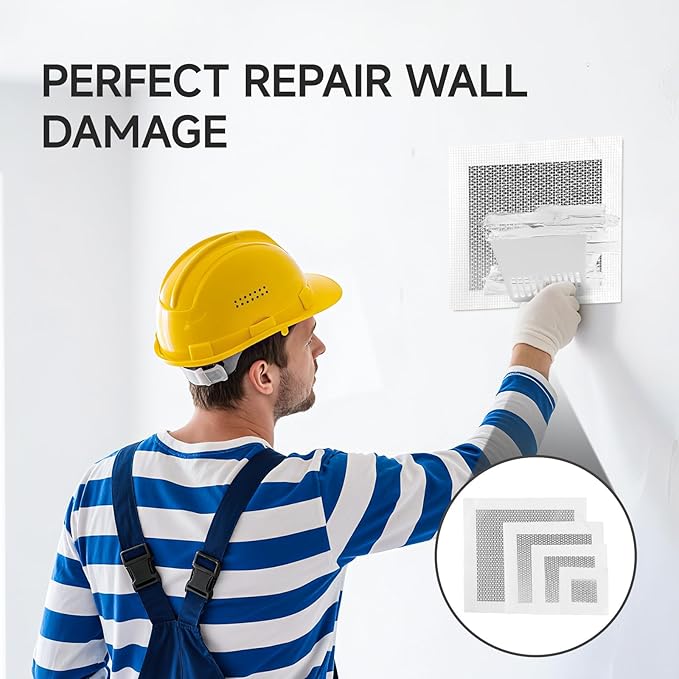 19 PCS Wall Repair Patch Kit, Aluminum Drywall Repair Patch Kit for Small/Large Holes, 2/4/6/8 Inch Self-Adhesive Metal Wall Patches with Scraper Sandpapers Gloves, Quick Fix Plaster