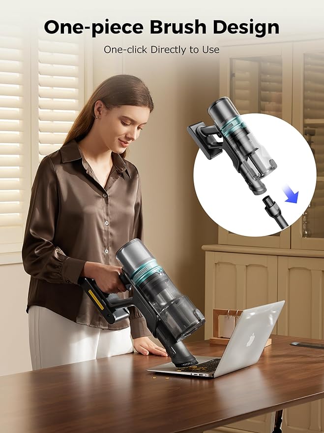 Proscenic Cordless Vacuum Cleaner, 550W 45KPA 55Mins Runtime, 180°Bendable Wand, Stick Vacuum with Green LED, Tangle-Free Brush, Rechargeable Lightweight Vacuum Cleaners for Home, Pet Hair, P16(Grey)