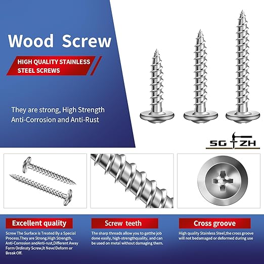 #8 x 1 Inch Wood Screw 100Pcs 410 Stainless Steel Standard Thread Truss Head Fast Self Tapping by SG TZH