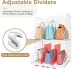 Purse Storage Organizer for Closet : Adjustable 2-Pack Dividers Handbag Organizer - Stackable Wire Handbags Storage Baskets -Open Cabinets Wallets Tote Chain Bags Clutches -White