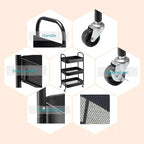 SETTFRFE 3 Tier Rolling Cart Metal,File and Art Cart with Wheels,Storage Shelf Organizer Cart for Bathroom,Office,Kitchen,Black