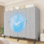 Heavy Duty Covered Clothes Rack with Magnetic Door Foldable Portable Wardrobe Closet for Hanging Clothing Rolling Black Metal Garment Rack on Wheels Closet System (Gray, 74.7in)