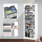 Over The Door Organizer Closet,6 Bins 12 Side Pockets,Hanging Organizer,Anti Tilt 50 lbs Load Organizers and Storage with Clear Window for Bedroom,Nursery,Rv,Bathroom,Camper(Grey)