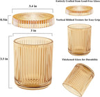 rejomiik Glass Qtip Holder Dispenser 2 Pack, Bathroom Canister Apothecary Jars with Lids, Vanity Makeup Accessories Storage Organizer for Cotton Swabs, Cotton Balls, Pads, Floss Picks, Amber