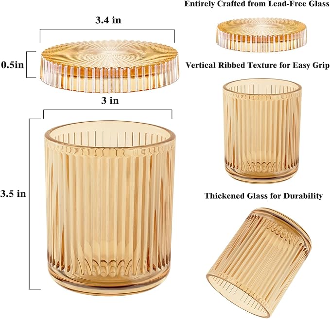 rejomiik Glass Qtip Holder Dispenser 2 Pack, Bathroom Canister Apothecary Jars with Lids, Vanity Makeup Accessories Storage Organizer for Cotton Swabs, Cotton Balls, Pads, Floss Picks, Amber