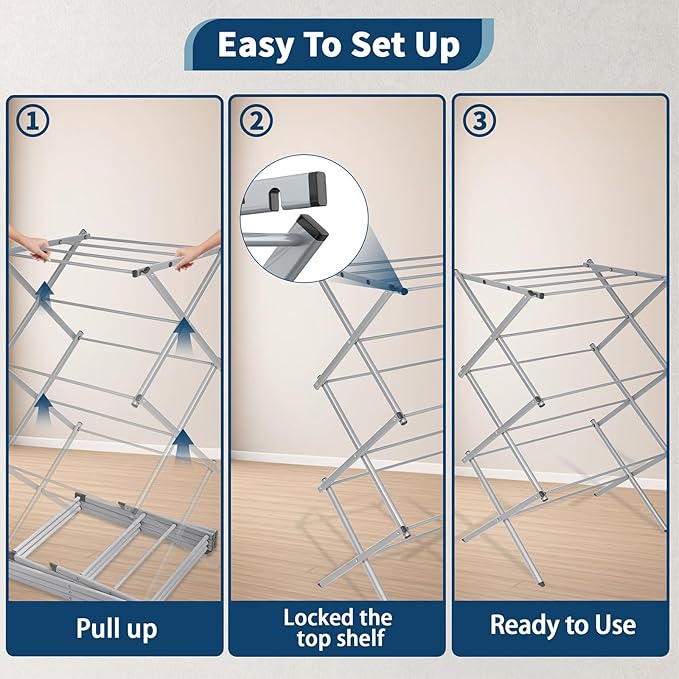 Whitmor Foldable Clothes Drying Rack: 3 Tier Laundry Drying Rack, Collapsible Drying Rack Clothing, Portable Space Saving Clothing Rack for Indoor Outdoor, 22.6" L × 14.6" W × 41.3" H, Gray