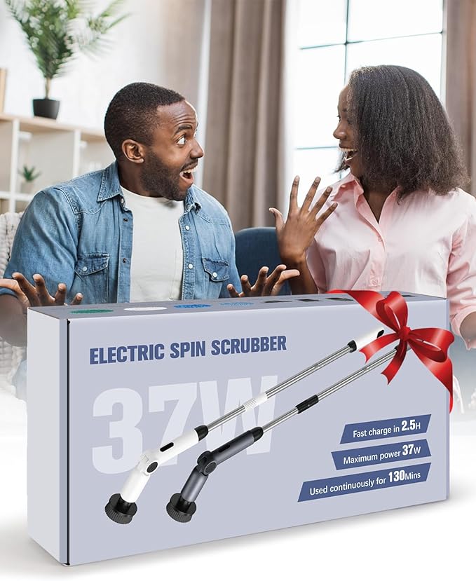 Electric Spin Scrubber, [IPX7 Waterproof ] [50KG Torque] Shower Scrubber with 9 Brush Heads, 2 Speed Mode, 4 Adjustable Angles, Electric Brush for Cleaning for Bathroom Floor Tile