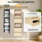 Hanging Closet Organizer 6-Shelf with 3 Drawers & Side Pockets, Closet Organizers and Storage for Dorm, Nursery & Wardrobe Organization, Hanging Shelf Clothes Organizer for Sweaters, Shoes, Beige