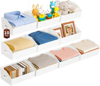 Large Closet Organizers and Storage Bins - 10 Pack Trapezoid Storage Baskets for Shelves, Foldable Fabric Baskets with Handles Ideal for Closet, Basket, Wardrobe and Shelf Storage, White
