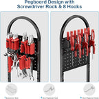 Power Tool Organizer with Wheels 4 Tier Tool Cart Loads 500 LBS with 8 Cordless Drill Holder & Screwdriver Rack Metal Utility Rack for Home, Garage, Workshop, Gifts for Men, Regular with Basket