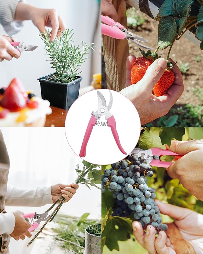 Pruning Shears for Gardening, 1 Pack Garden Scissors for Cutting Fresh Flowers, Floral Clippers for Plants, Fruits (Pink)