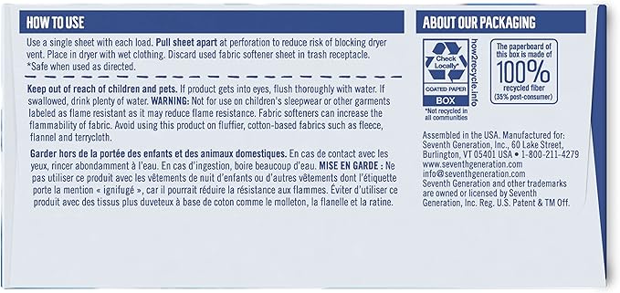 Seventh Generation Dryer Sheets Fabric Softener Free & Clear Fragrance Free 80 Sheets (Pack of 4)