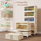 28 Qt Plastic Storage Bins with Lid, Collapsible Closet Organizer and Drawers, Stackable Storage Containers with Wheels, 5Pack