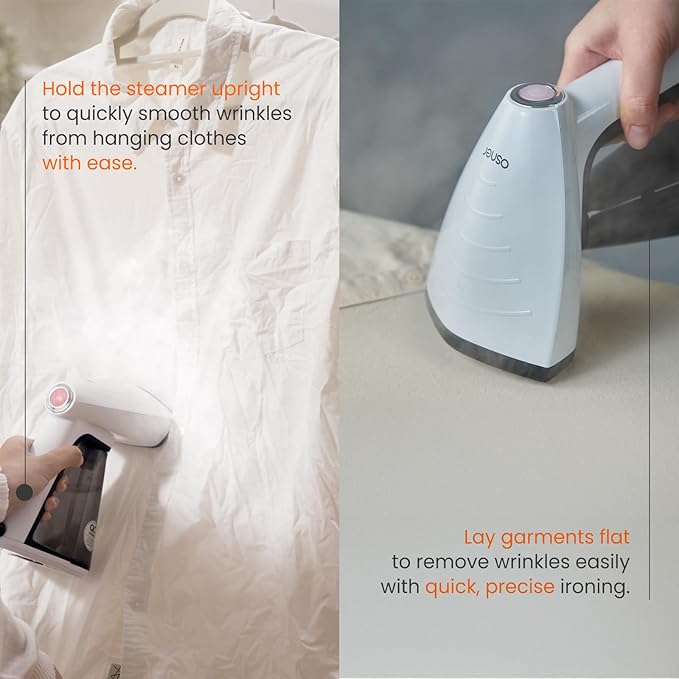 Osner Handheld Garment Steamer for clothes, 1450W Quick Heat Auto-trigger, Compact Travel Steamer, Clothes Steamer, Fabric Wrinkle Remover with Lint Brush Steam Nozzle (8.2 ft cord, White Plus)