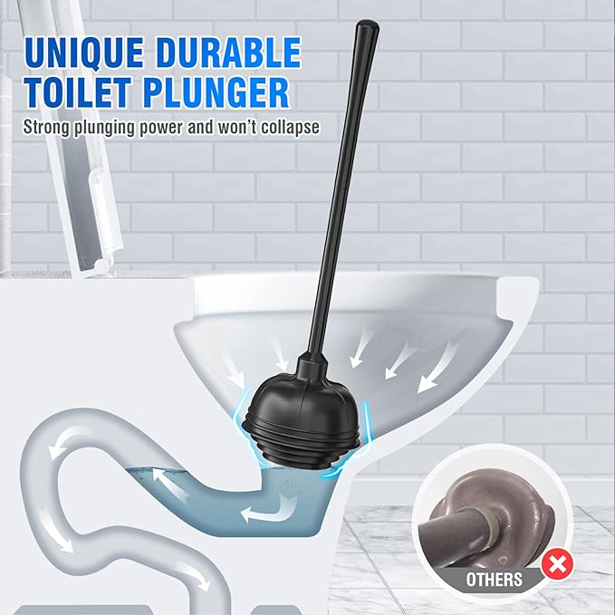 uptronic 2 Pack Toilet Plunger with Holder, Unique Plunger with All-Angle Design, Plungers for Bathroom for 5.7-inch Toilet Drain, Toilet Plunger Heavy Duty-Black