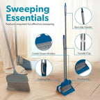 BLACK+DECKER Butler Broom & Dustpan Set - Stand-Up Design - Lightweight, Space-Saving Combo for Kitchen, Living Room, Bathroom, Lobby Floors - Home Cleaning Essential, Ocean Blue