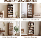 Solid Wood bookcase 5 Tier with Tempered Glass Flip-Up doors, 72Hx13.7Dx32W"Bookshelves Finish Cube Storage Organizer,Bookshelf Versatile Pantry Cabinet with Storage for Kitchen Home Office