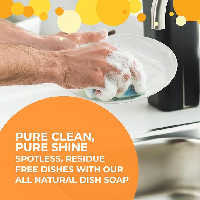 Liquid Dish Soap – EcoGarantie Certified, 100% Plant-Based Formula, Made with Organic Ingredients, Scented with Organic Orange Essential Oil – 24.6 fl oz (730 mL), Pack of 3